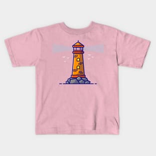 Lighthouse Cartoon Illustration Kids T-Shirt